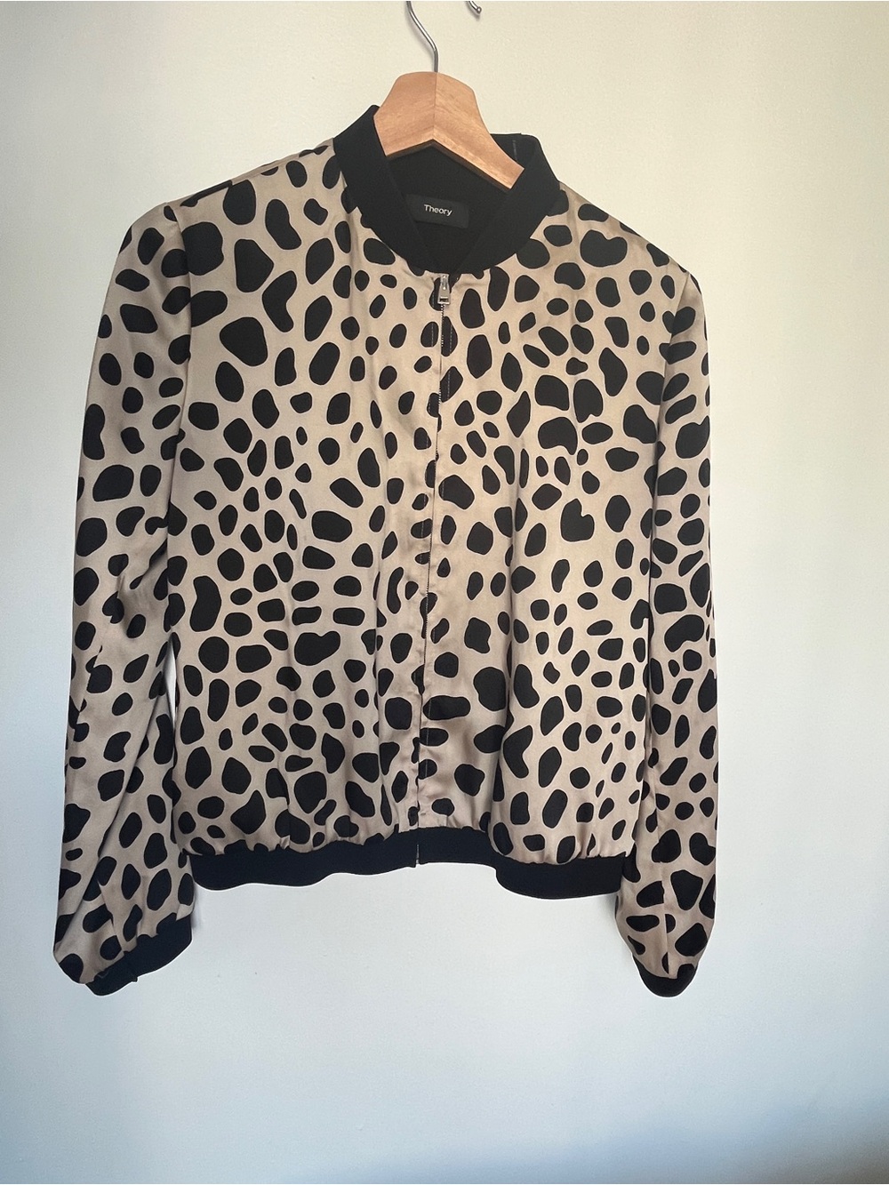 Theory Beige and Black Dalmatian-Print Bomber Jacket - Picture 5 of 6